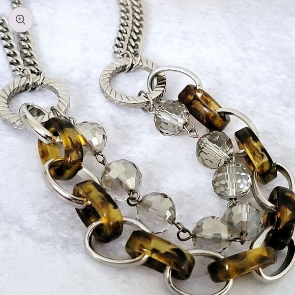 Tortoise Link and Silver Faceted Glass Necklace by Loft 19"-21" - Picture 8 of 10